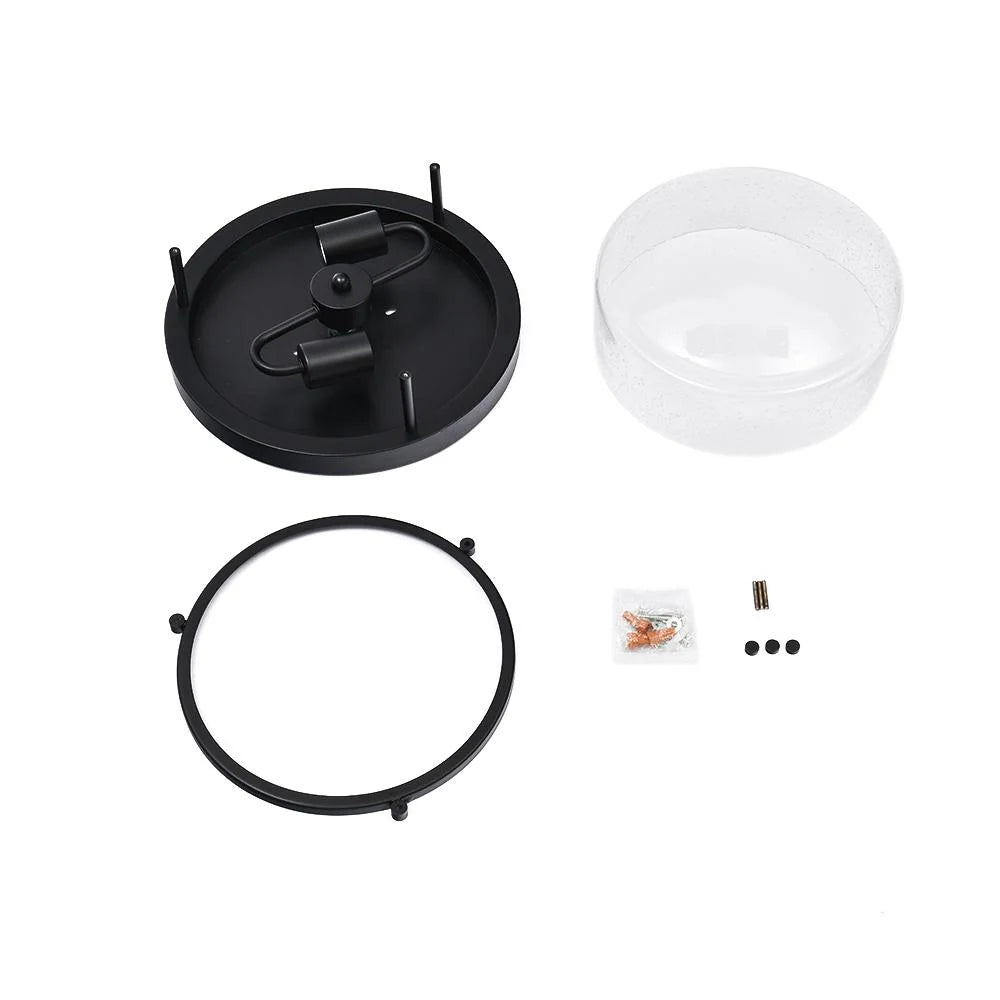 Round Glass Flush Mount Ceiling Light with Two E26 Sockets, Seeded Glass Shade and Black Metal Frame