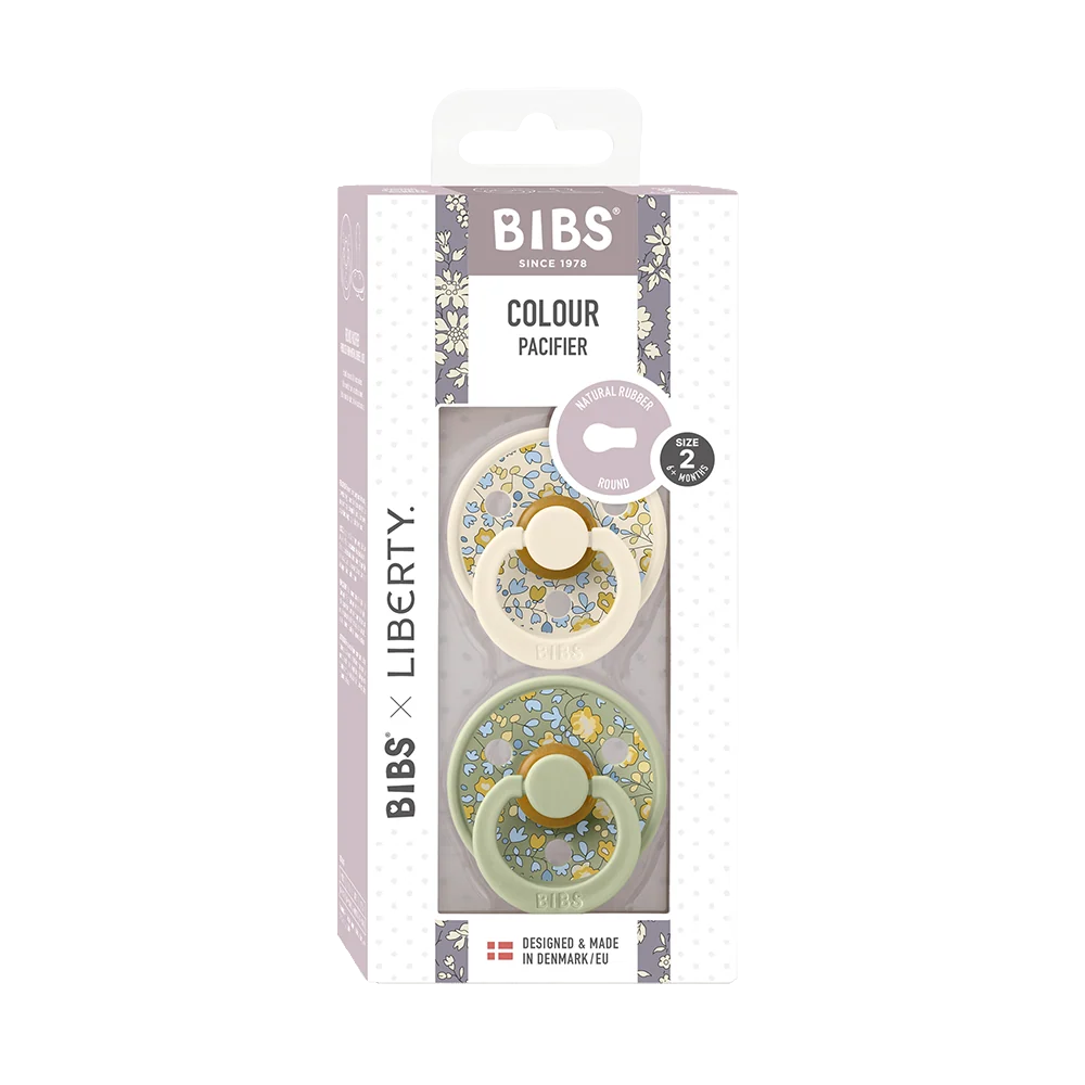 Round Latex Pacifiers, 2-Pack with Liberty-Inspired Designs and Size 1 or 2 for Babies · Pack of 2 pacifiers
