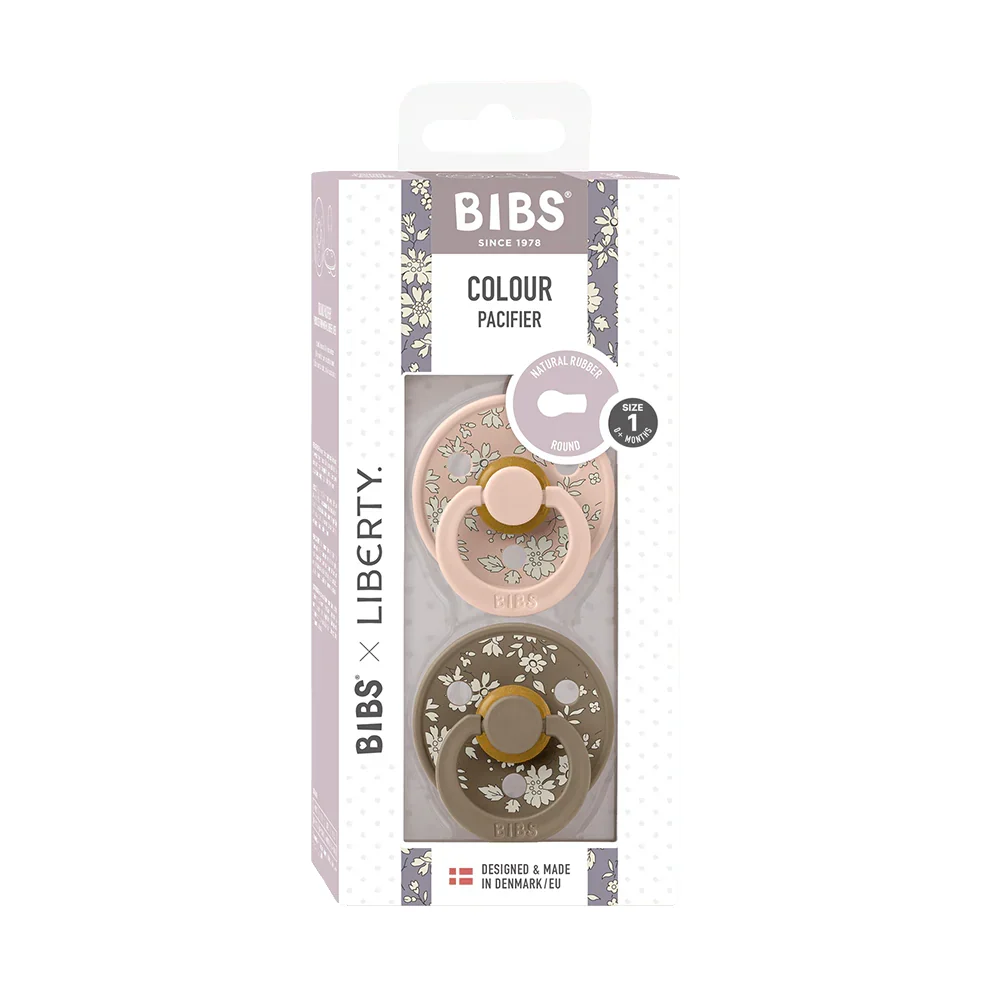 Round Latex Pacifiers, 2-Pack with Liberty-Inspired Designs and Size 1 or 2 for Babies · Pack of 2 pacifiers