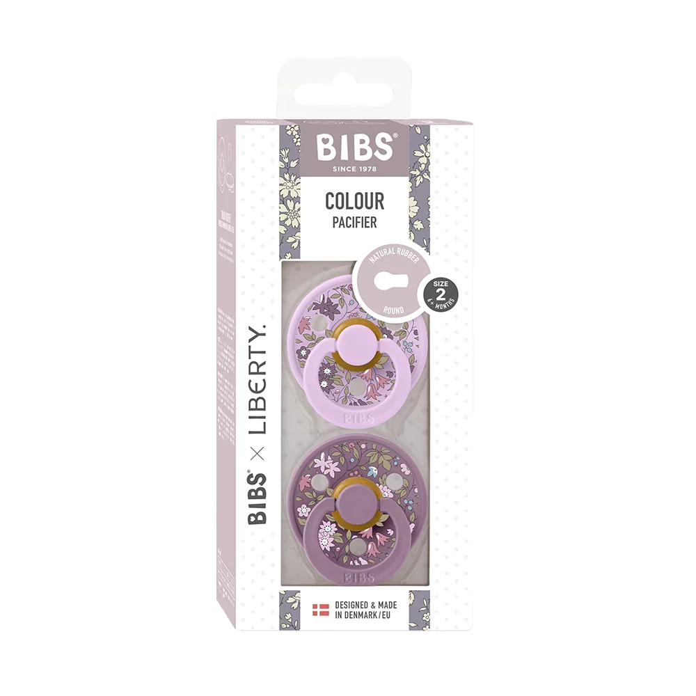 Round Latex Pacifiers, 2-Pack with Liberty-Inspired Designs and Size 1 or 2 for Babies · Pack of 2 pacifiers