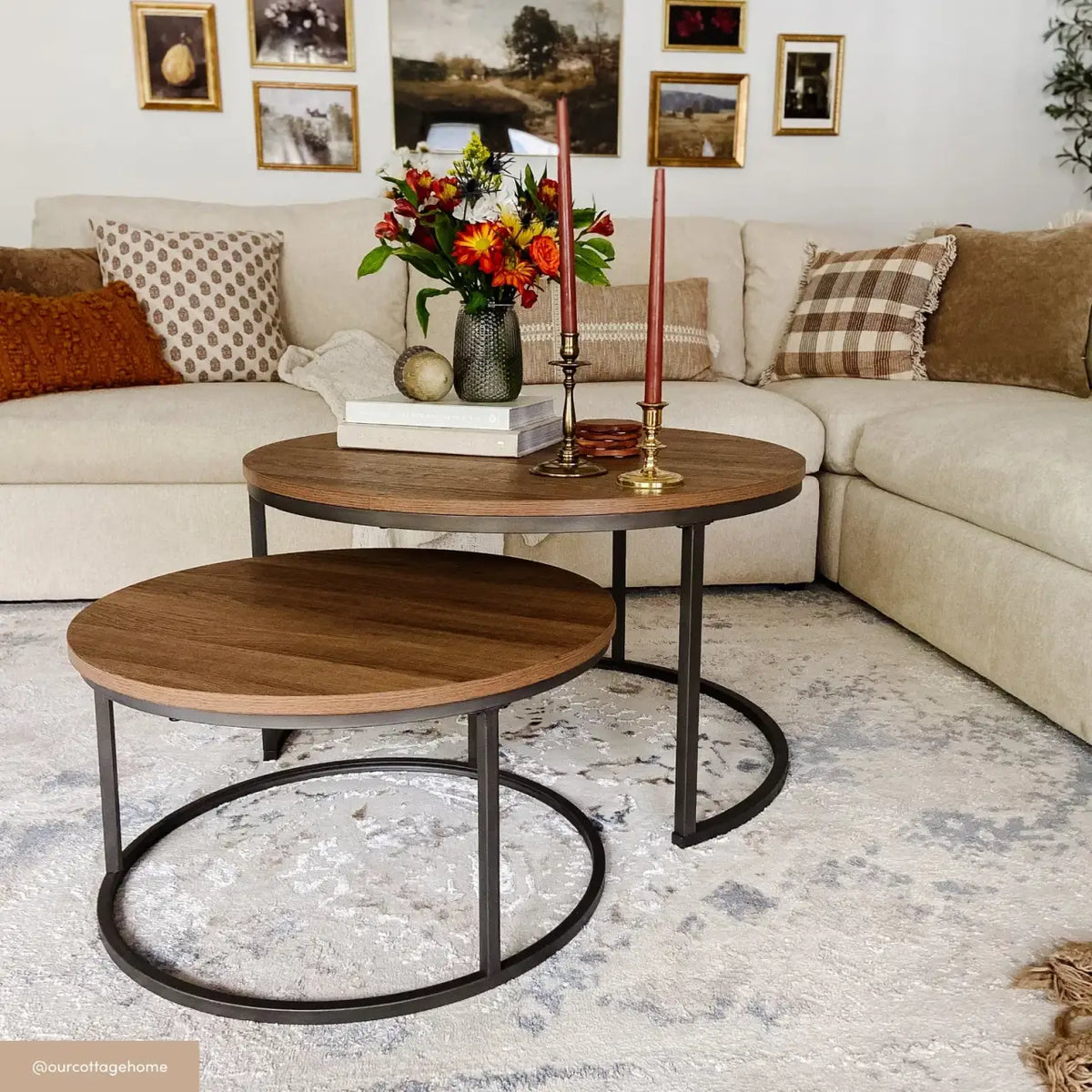 Round Nesting Coffee Table Set in Reclaimed Oak and Gunmetal