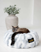 Round Orthopedic Pet Bed with Memory Foam, Waterproof Lining and Washable Zip-Off Cover in Cloudy Day Blue