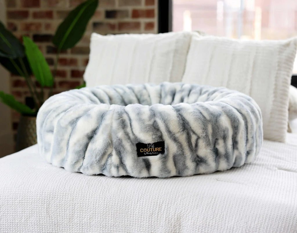 Round Orthopedic Pet Bed with Memory Foam, Waterproof Lining and Washable Zip-Off Cover in Cloudy Day Blue