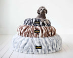 Round Orthopedic Pet Bed with Memory Foam, Waterproof Lining and Washable Zip-Off Cover in Cloudy Day Blue