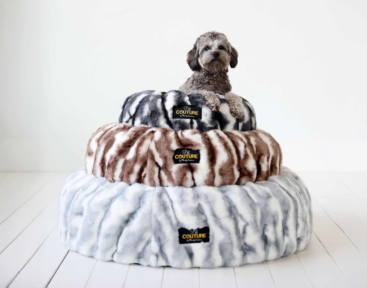 Round Orthopedic Pet Bed with Memory Foam, Waterproof Lining and Washable Zip-Off Cover in Cloudy Day Blue