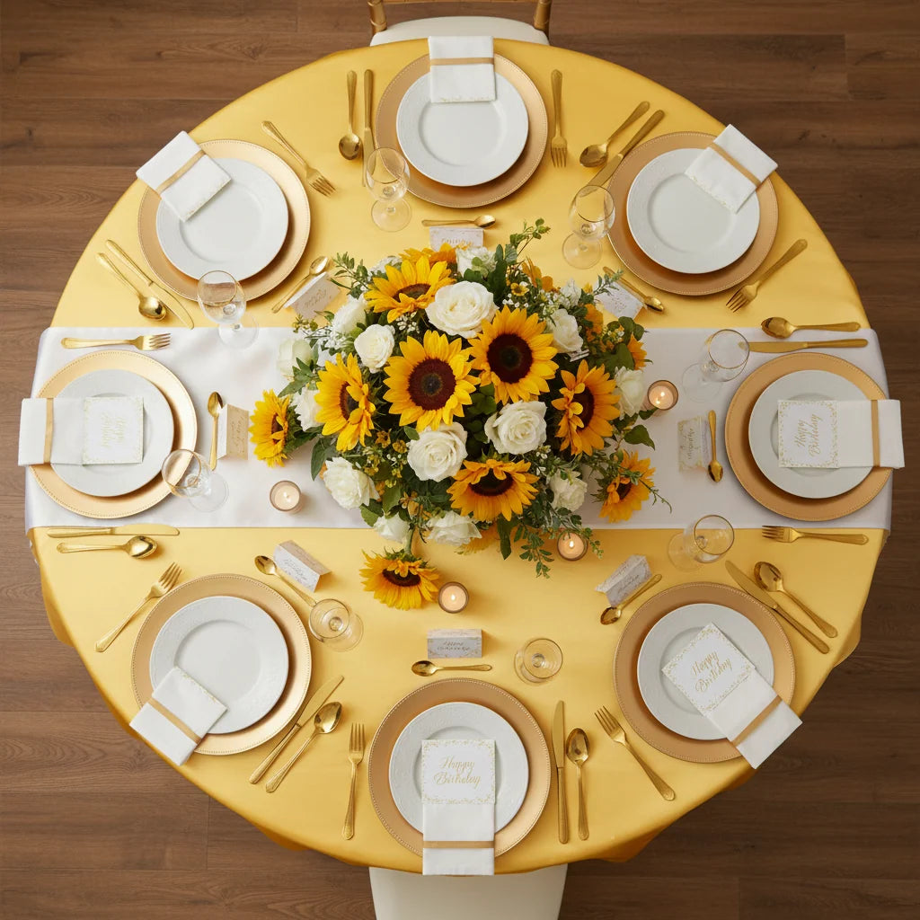 Round Satin Tablecloth in Bright Gold, 120-Inch Diameter
