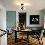 Round Semi Flush Mount Ceiling Light with Clear Hammered Glass Drum Shade and Two E26 Bulb Sockets