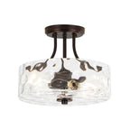 Round Semi Flush Mount Ceiling Light with Clear Hammered Glass Drum Shade and Two E26 B — Oil-Rubbed Bronze (Exclusive Offer)