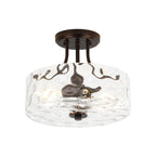 Round Semi Flush Mount Ceiling Light with Clear Hammered Glass Drum Shade and Two E26 Bulb Sockets