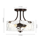 Round Semi Flush Mount Ceiling Light with Clear Hammered Glass Drum Shade and Two E26 Bulb Sockets