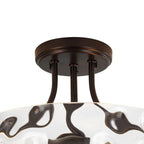 Round Semi Flush Mount Ceiling Light with Clear Hammered Glass Drum Shade and Two E26 Bulb Sockets