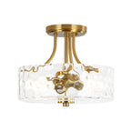 Round Semi Flush Mount Ceiling Light with Clear Hammered Glass Drum Shade and Two E26 Bulb Sockets