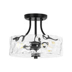 Round Semi Flush Mount Ceiling Light with Clear Hammered Glass Drum Shade and Two E26 Bulb Sockets