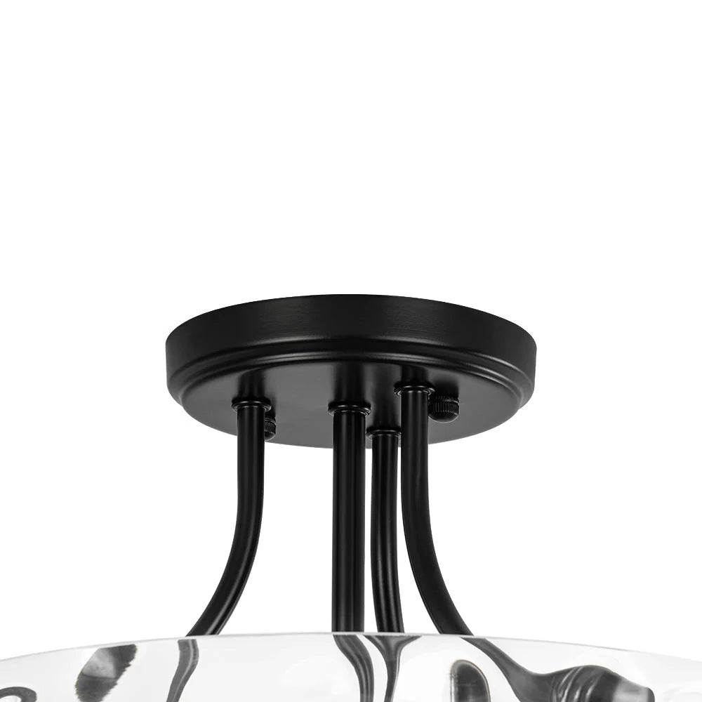 Round Semi Flush Mount Ceiling Light with Clear Hammered Glass Drum Shade and Two E26 Bulb Sockets