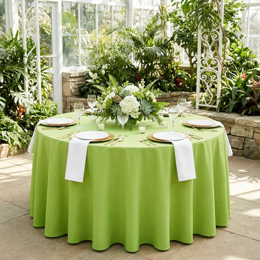 Round Tablecloth in Apple Green, 120-Inch Seamless Polyester