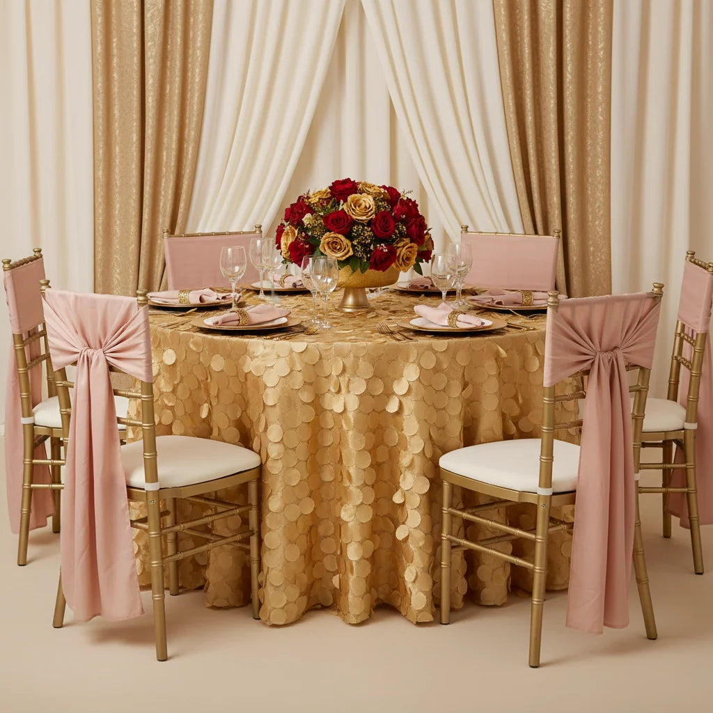 Round Taffeta Tablecloth in Gold, 120-Inch Diameter