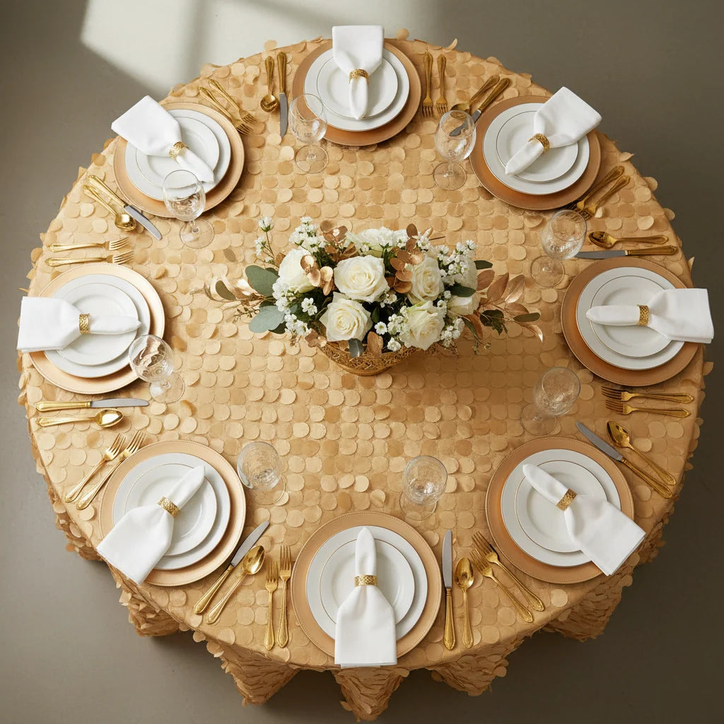 Round Taffeta Tablecloth in Gold, 120-Inch Diameter