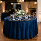 Round Velvet Tablecloth in Navy Blue, 120-Inch Diameter