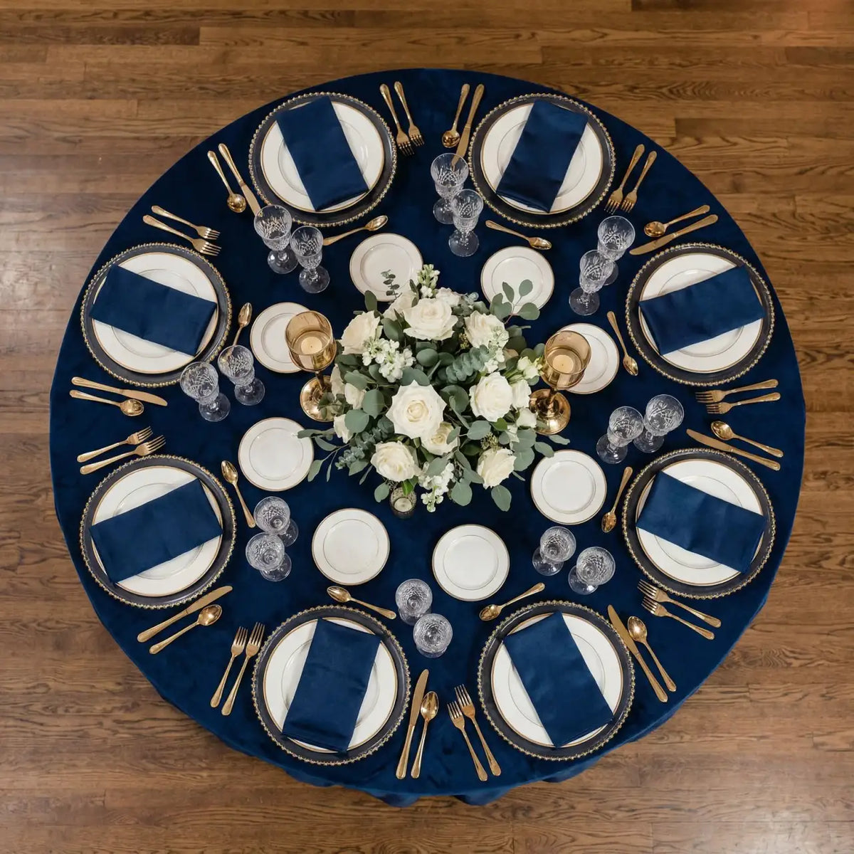 Round Velvet Tablecloth in Navy Blue, 120-Inch Diameter