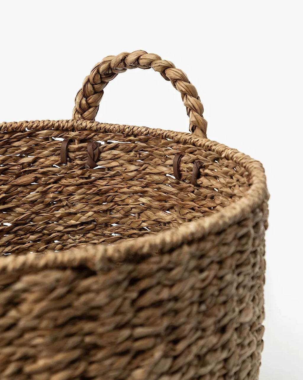 Round Woven Basket in Braided Seagrass and Wicker