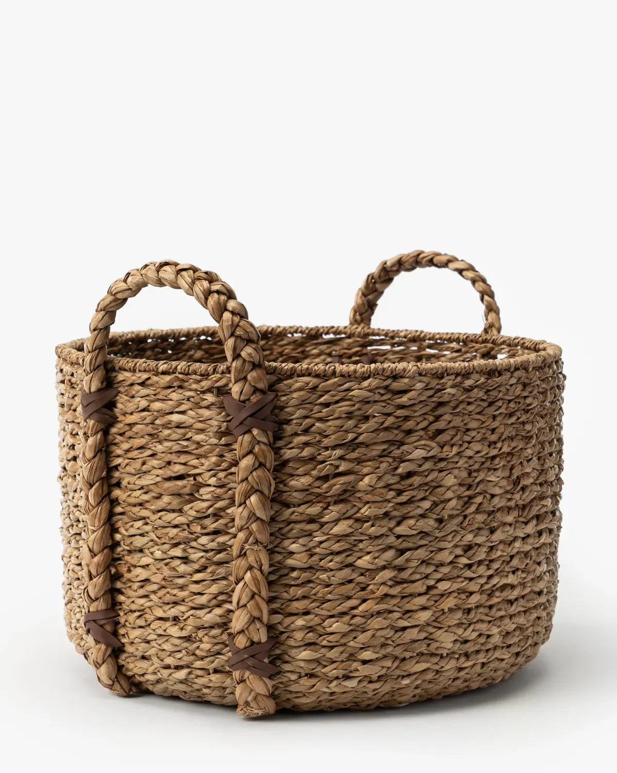 Round Woven Basket in Braided Seagrass and Wicker