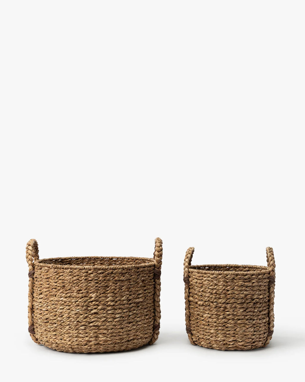 Round Woven Basket in Braided Seagrass and Wicker