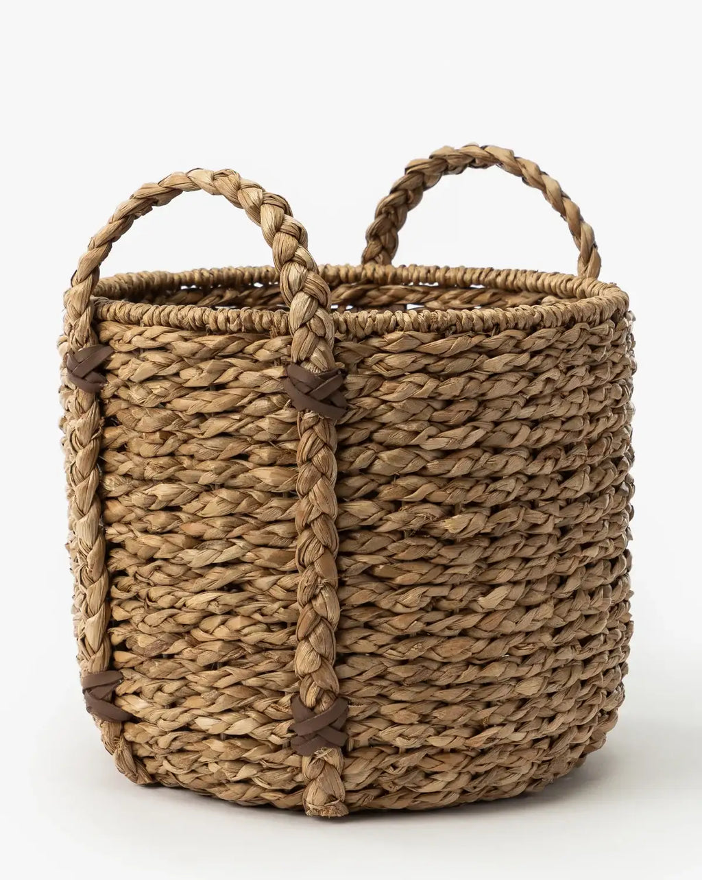 Round Woven Basket in Braided Seagrass and Wicker