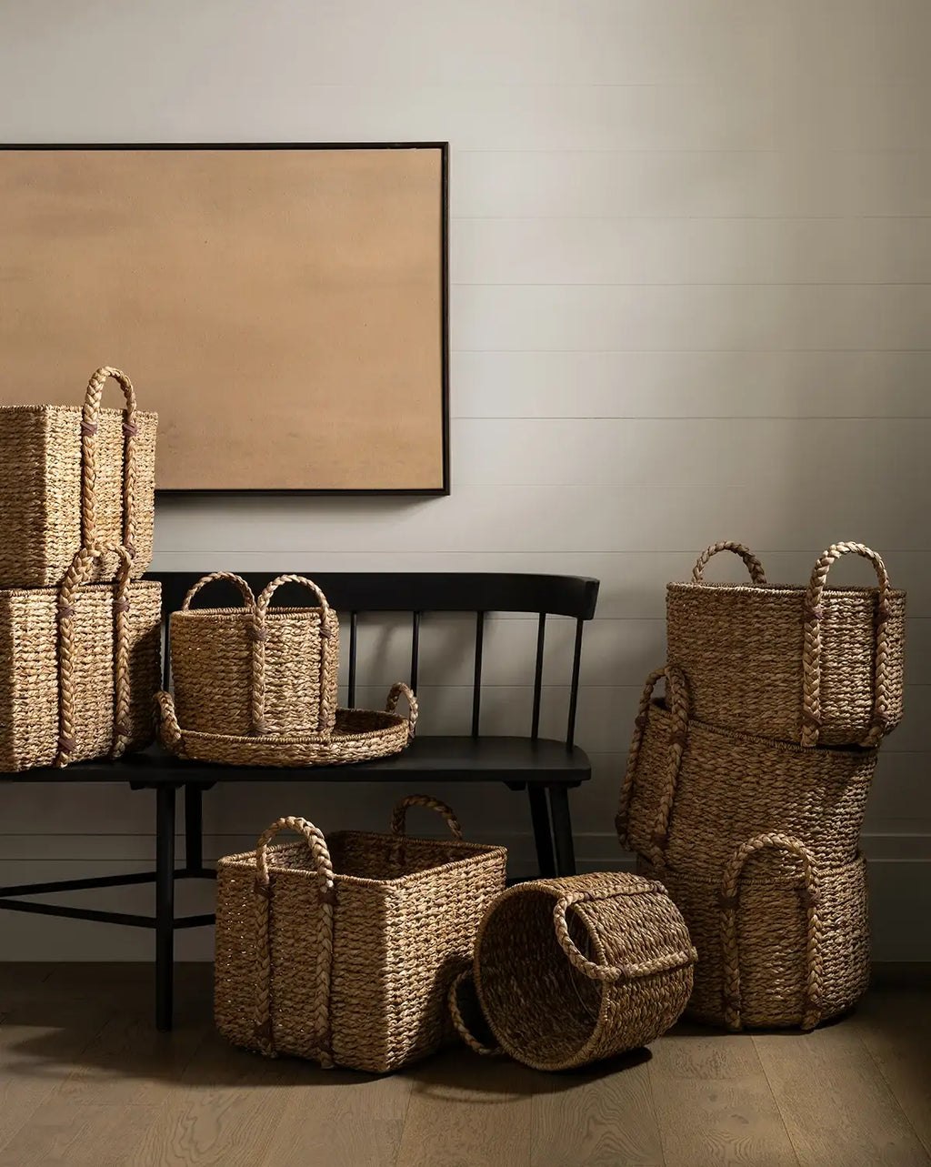 Round Woven Basket in Braided Seagrass and Wicker
