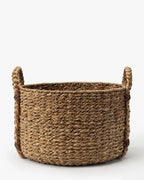 Round Woven Basket in Braided Seagrass and Wicker, Large