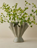Ruffled Stoneware Vase, Green