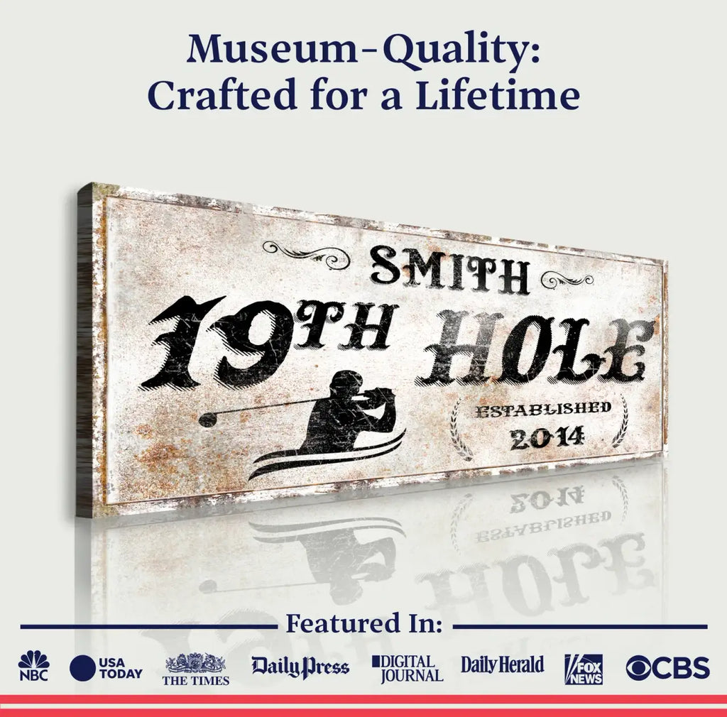 Rustic 19th Hole Canvas Sign