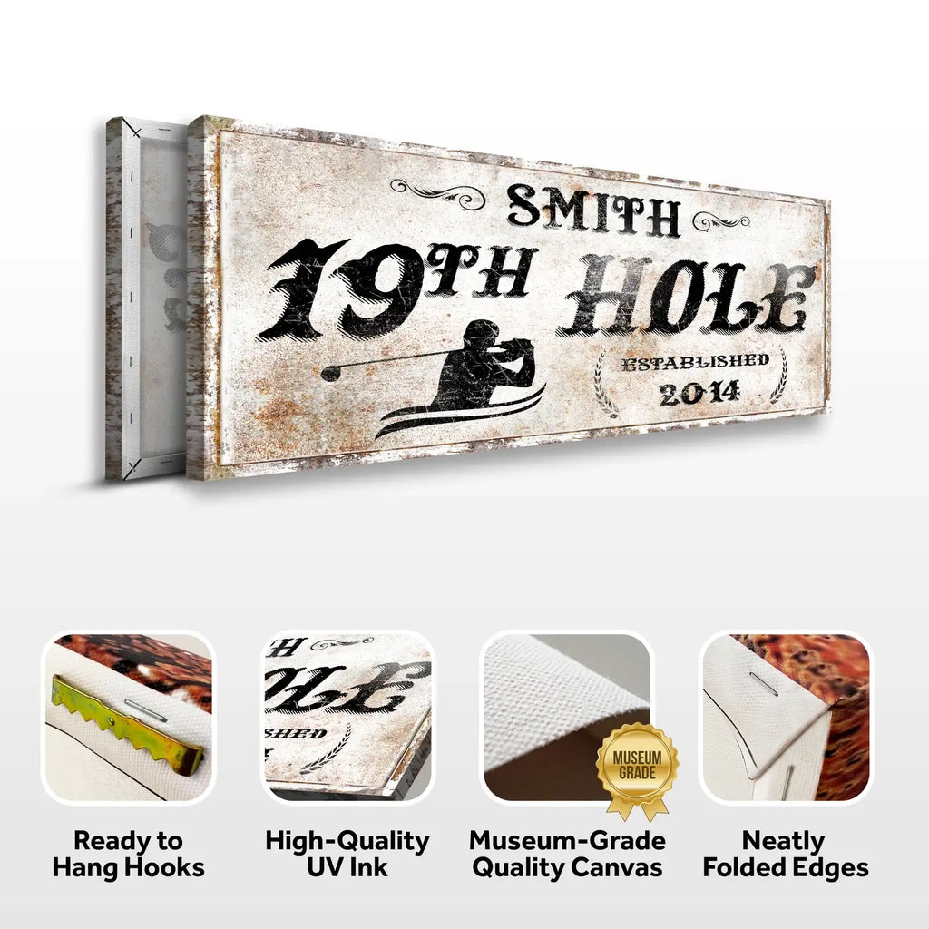 Rustic 19th Hole Canvas Sign