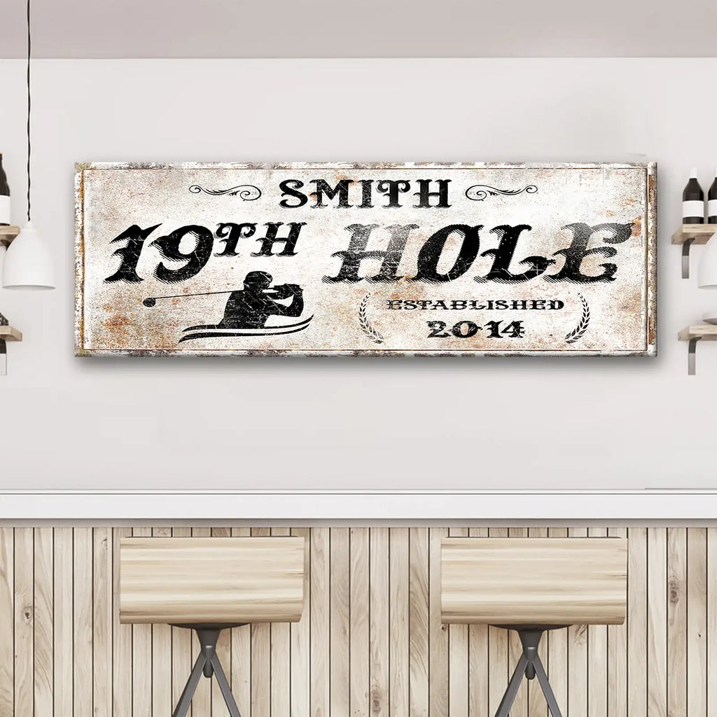Rustic 19th Hole Canvas Sign