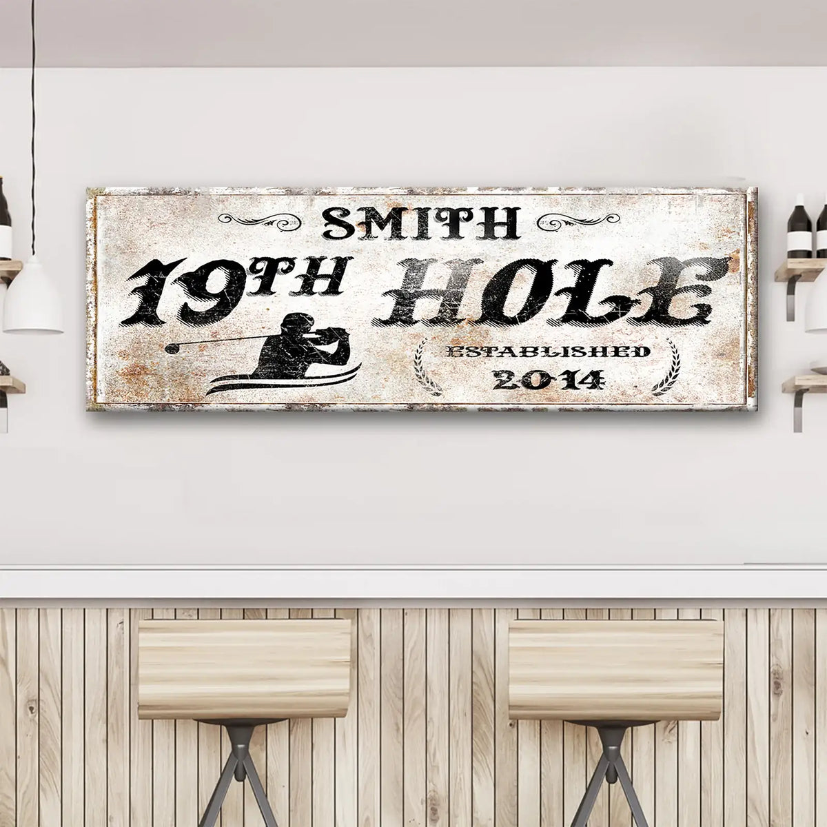 Rustic 19th Hole Canvas Sign