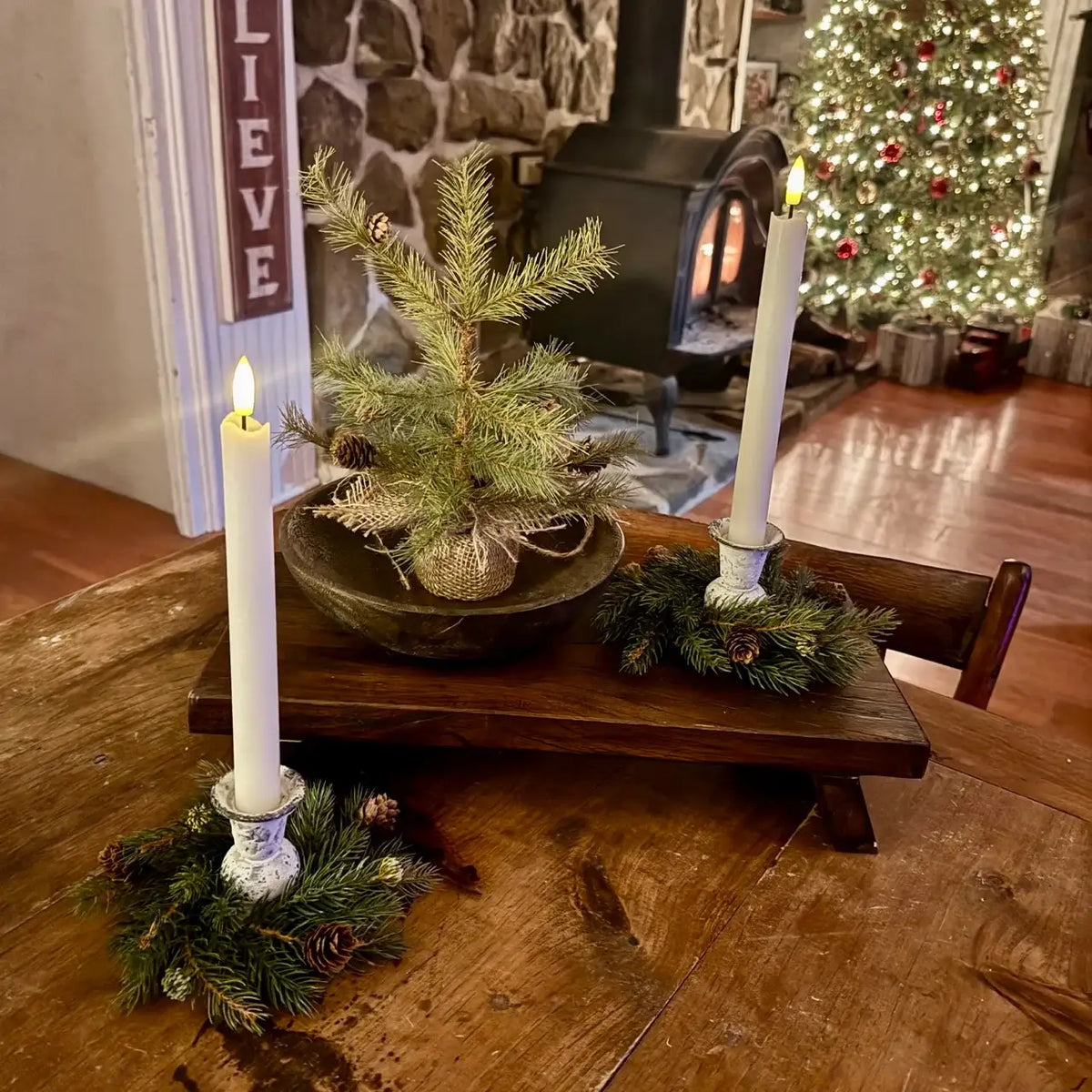 Rustic Table Riser for Farmhouse Centerpiece Decor, 16 x 7.5 x 3.5 Inch Handmade Wood Display Stand