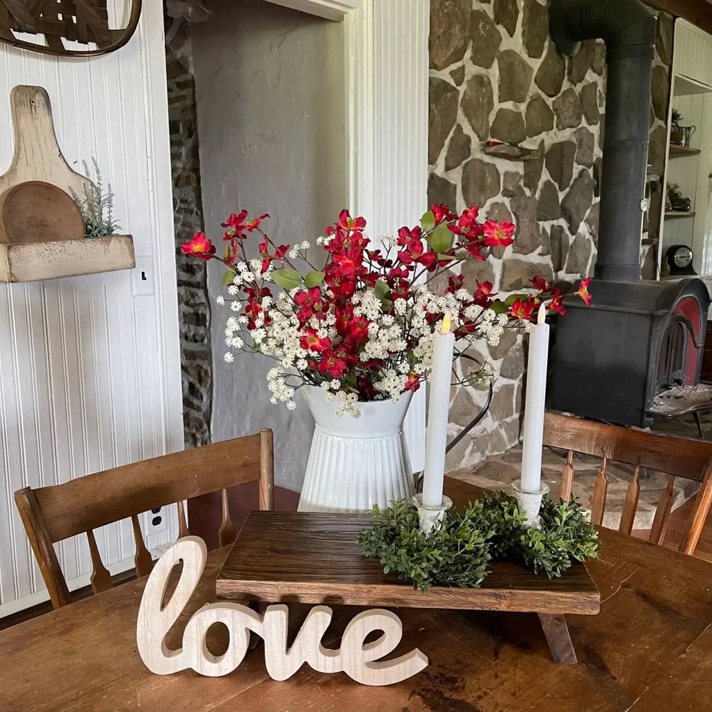 Rustic Table Riser for Farmhouse Centerpiece Decor, 16 x 7.5 x 3.5 Inch Handmade Wood Display Stand