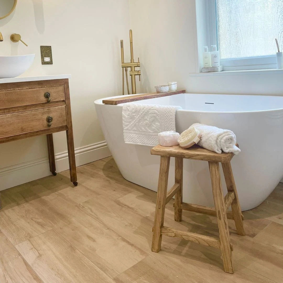 Rustic Wooden Stool Made from Reclaimed Elm Barn Doors