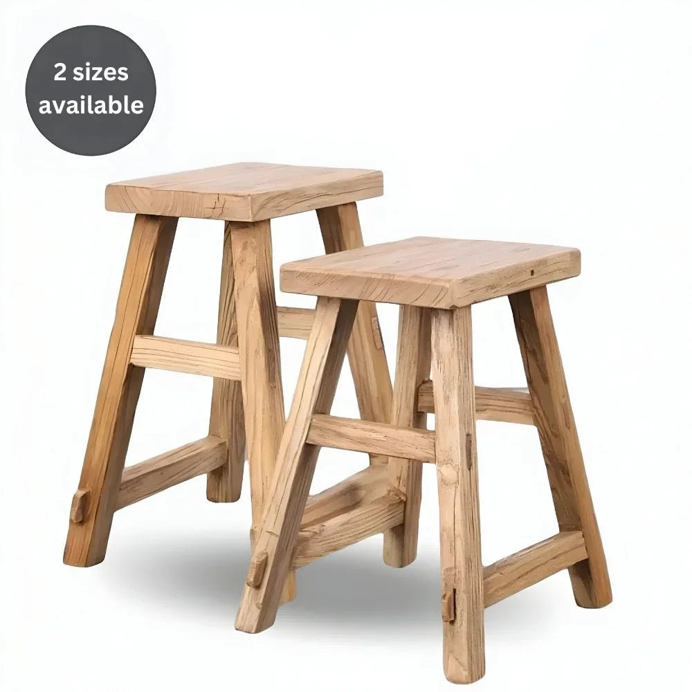 Rustic Wooden Stool Made from Reclaimed Elm Barn Doors