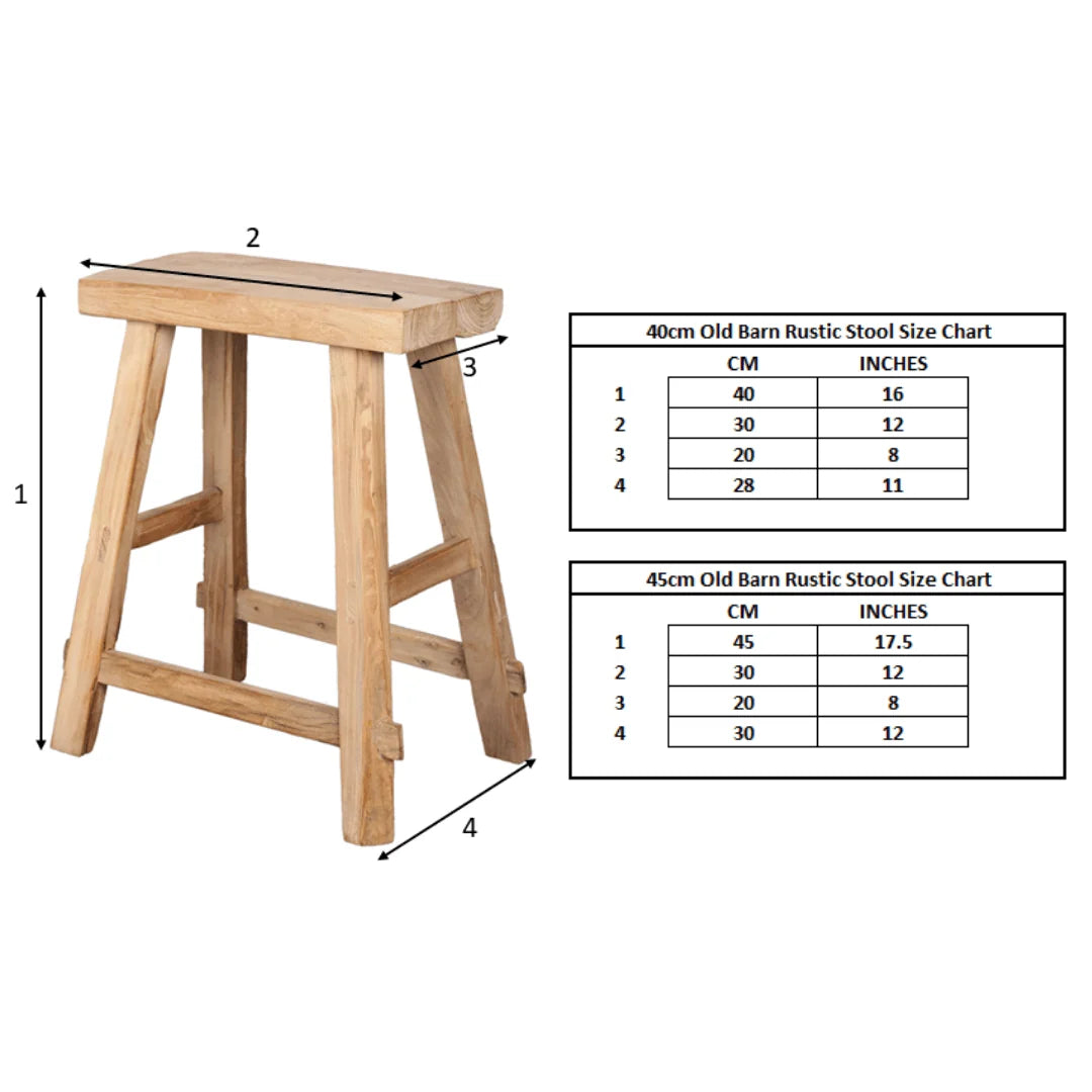 Rustic Wooden Stool Made from Reclaimed Elm Barn Doors
