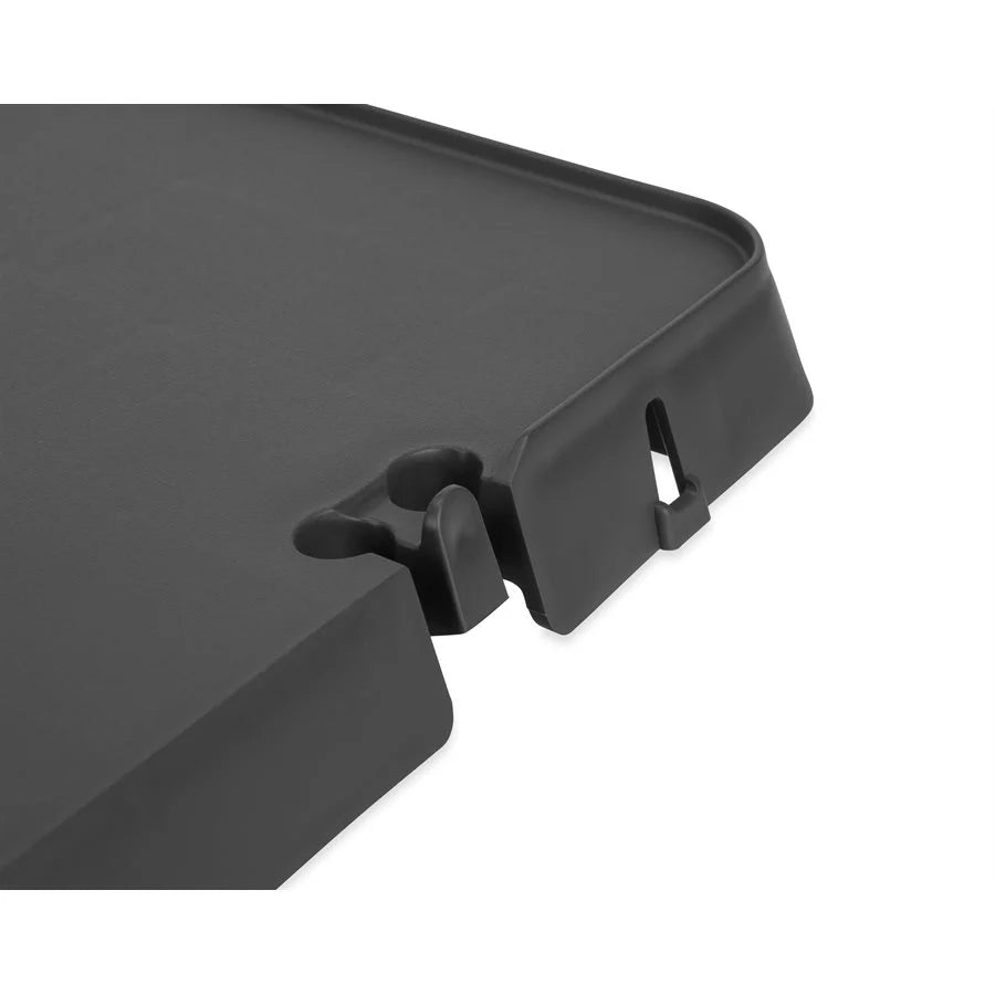 RV Exterior Grill Rail Mount Table with Foldable Leg, Charcoal Gray Camping Prep Surface and Utensil Hook
