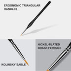 Sable Detail Paint Brush Set of 10 with Triangular Handles for Miniature Painting and Fine Details