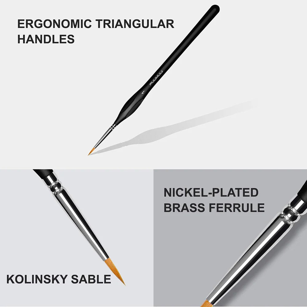 Sable Detail Paint Brush Set of 10 with Triangular Handles for Miniature Painting and Fine Details