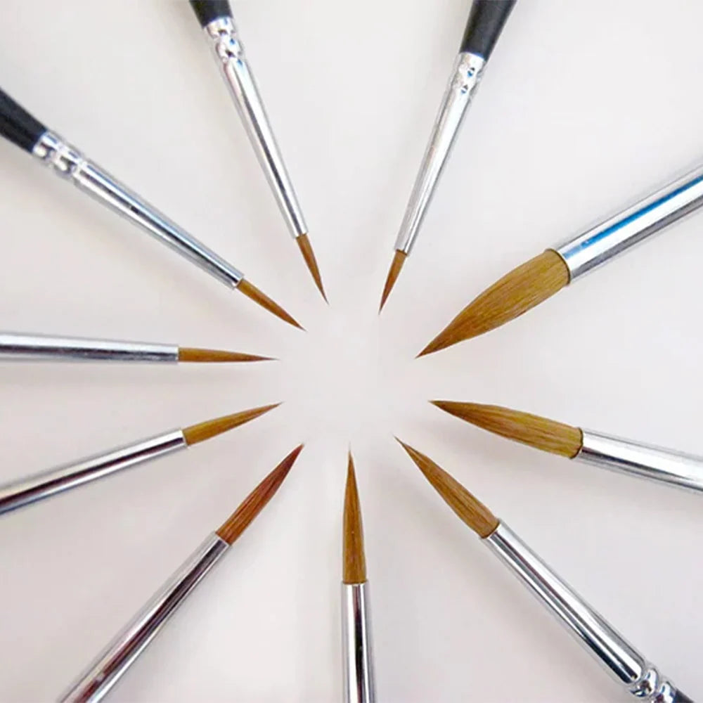 Sable Detail Paint Brush Set of 10 with Triangular Handles for Miniature Painting and Fine Details