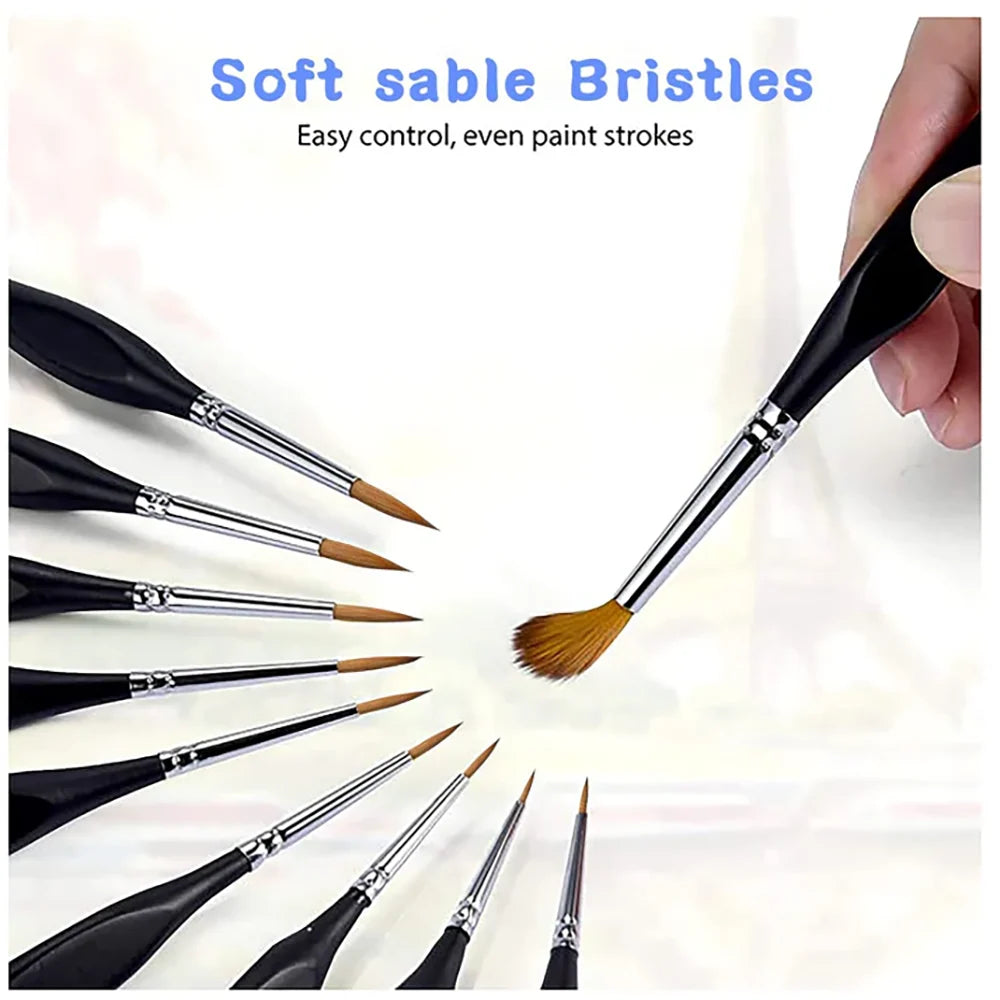 Sable Detail Paint Brush Set of 10 with Triangular Handles for Miniature Painting and Fine Details