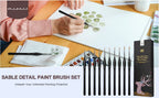 Sable Detail Paint Brush Set of 10 with Triangular Handles for Miniature Painting and Fine Details