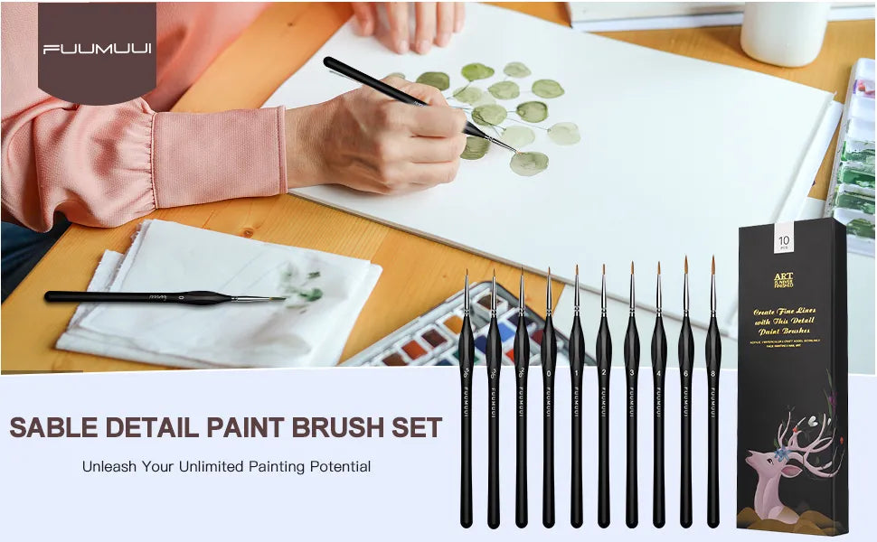 Sable Detail Paint Brush Set of 10 with Triangular Handles for Miniature Painting and Fine Details