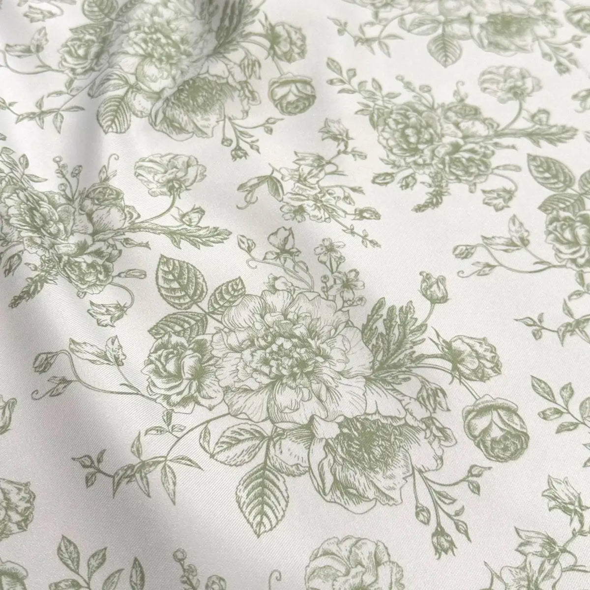Sage Green French Toile Tablecloth in 100% Polyester, 58-Inch Fabric Width with Round, Square, and Banquet Sizes