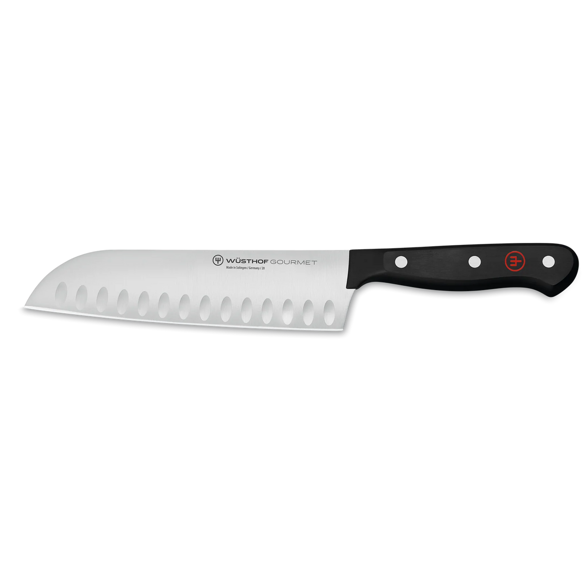 Santoku Knife with 7-Inch Hollow Edge for Chopping Herbs, Vegetables, Fruit, Fish, and Meat in Four Colors — Black
