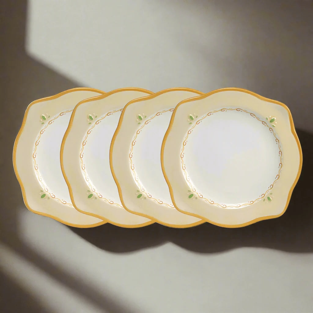 Scalloped Salad Plates Set of 4 in Stoneware, Each 9 Inches