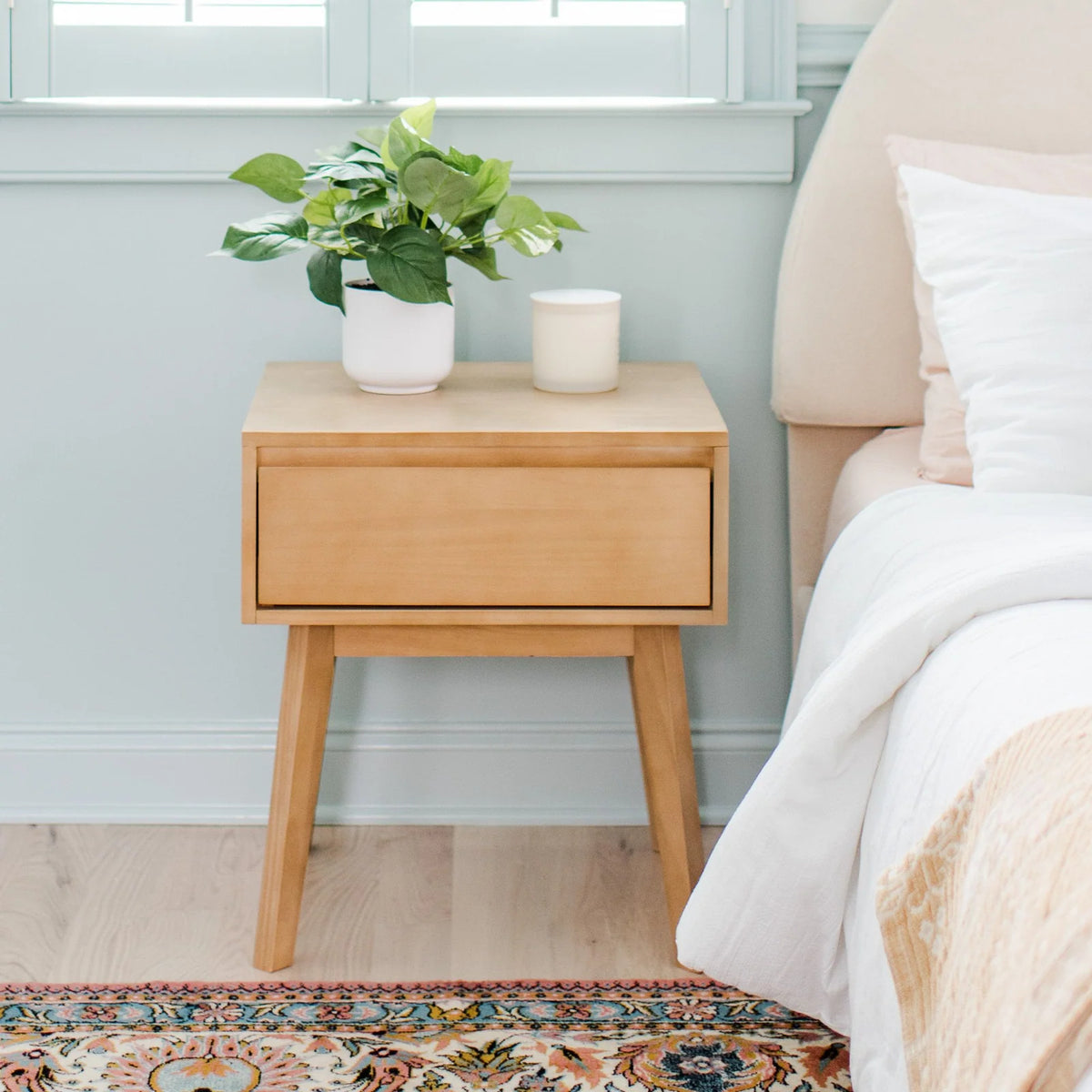 Scandinavian Wood Nightstand, Single-Blonde